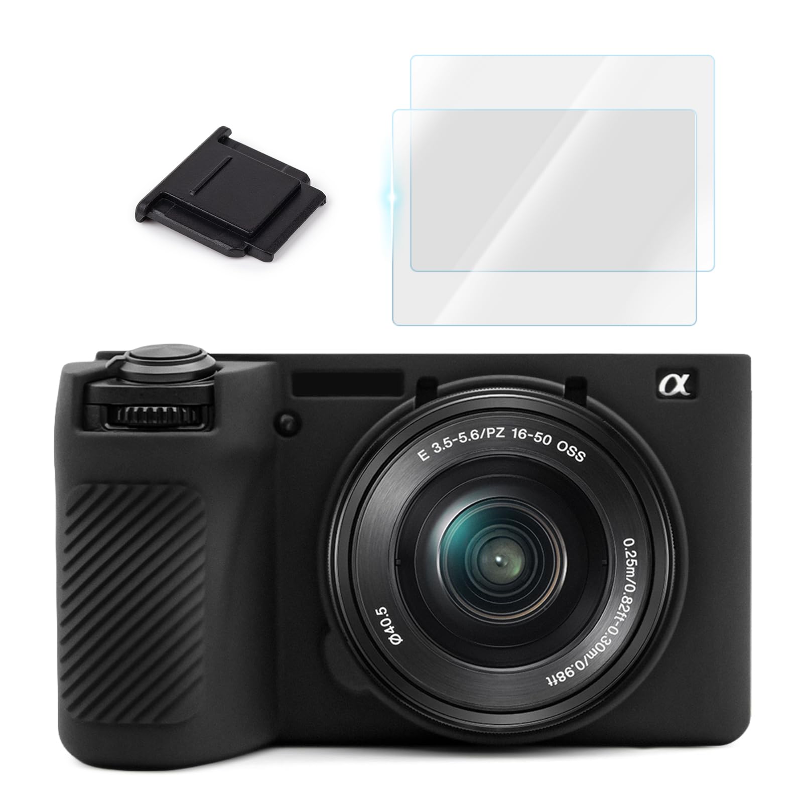 A6700 Camera Case Accessories Kit - Silicone Protective Case for Sony Alpha 6700[Black] & LCD Screen Protector for Sony A6700[2 Packs] & Camera Hot Shoe Cover for A6700
