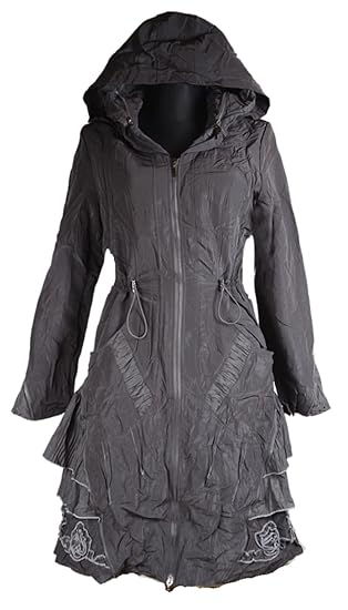 Damen Lagenlook warm GEFÜTTERT Kapuze Übergangsmantel Mantel Swinger Ballon Trench Coat 38 40 42 44 S M L Grau Übergang Winter Wintermantel Rüschen