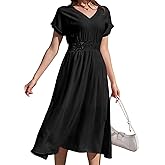 Jayscreate Women's Casual V Neck Boho Halter Long Midi Short Sleeve Dress 2025 Summer Cute Flowy Dress A-Line for Women