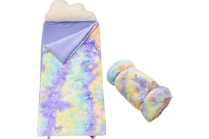 Holawakaka Macaroon Cute Plush Sleeping Bag Faux Rabbit Fur Slumber Bags for Kids Toddlers