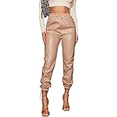 Floerns Women's Drawstring High Waisted Cropped Tapered Pu Leather Pants