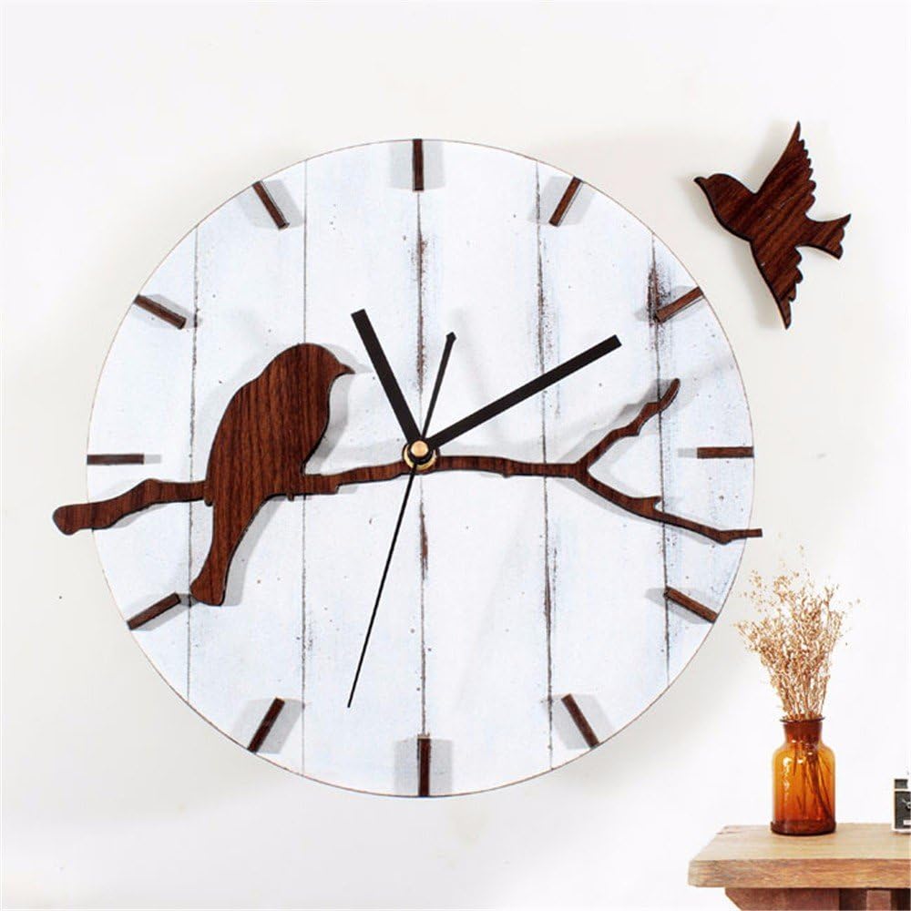 12-inch retro pastoral lovely bird wall clock,living room mute round clocks,Brown
