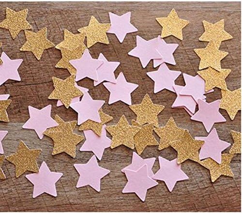 Double-Side 200pcs of 1.5" Pastel Pink and Gold Glitter Star Confetti for Baby Shower, Birthday ,Wedding party, Table Confetti, Festival Items & Party Decorations