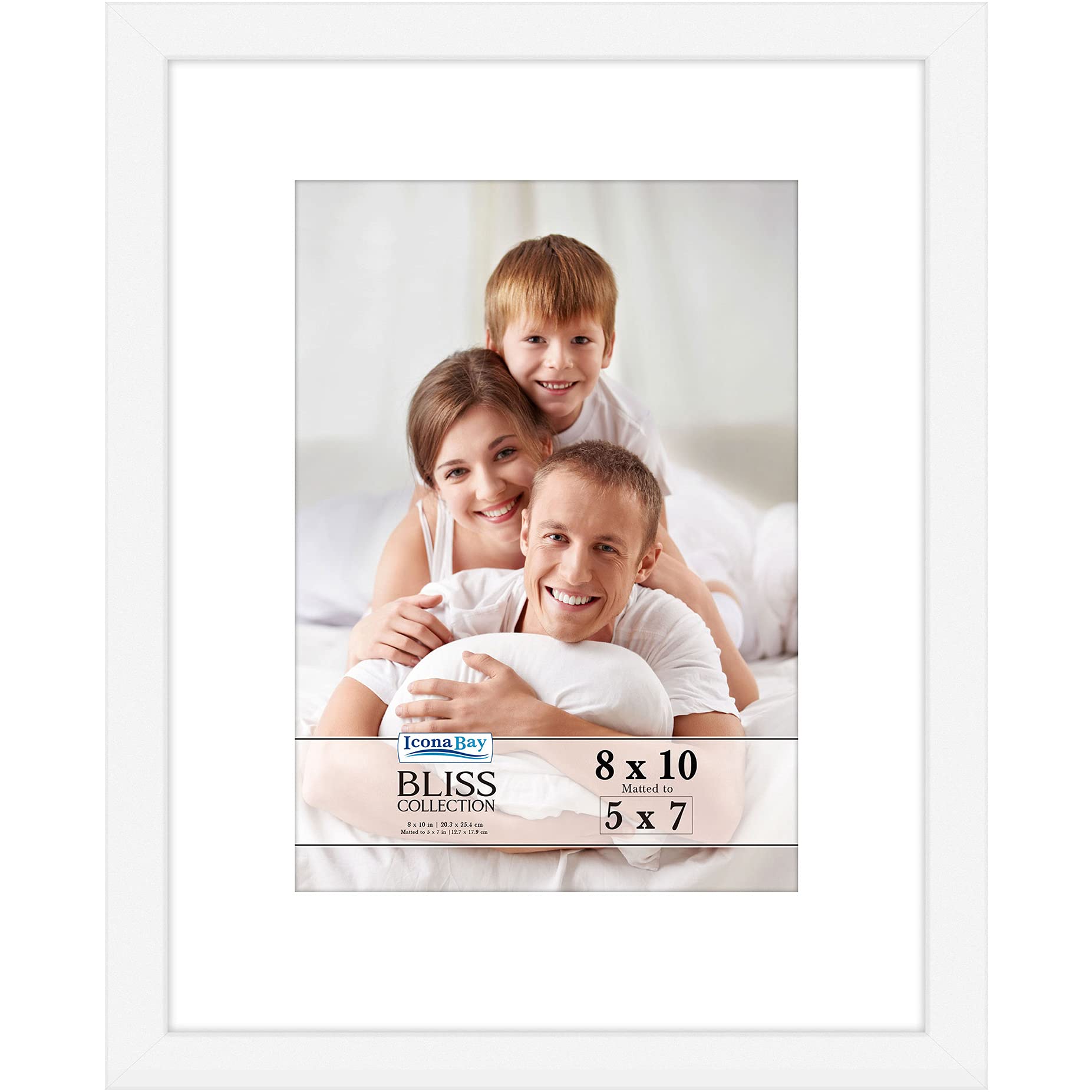 Icona Bay - 10x8 White Picture Frame with Removable Mat for 7x5 Photo - Modern Style Engineered Wood Frame - Table Top or Wall Mount - Bliss Collection