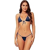 Dadress Micro Bikini Sets Extreme Sexy Halter Swimsuit Tie Side G-String Cheeky Thongs Swimwear 2 Pcs Mini Bikinis for Women