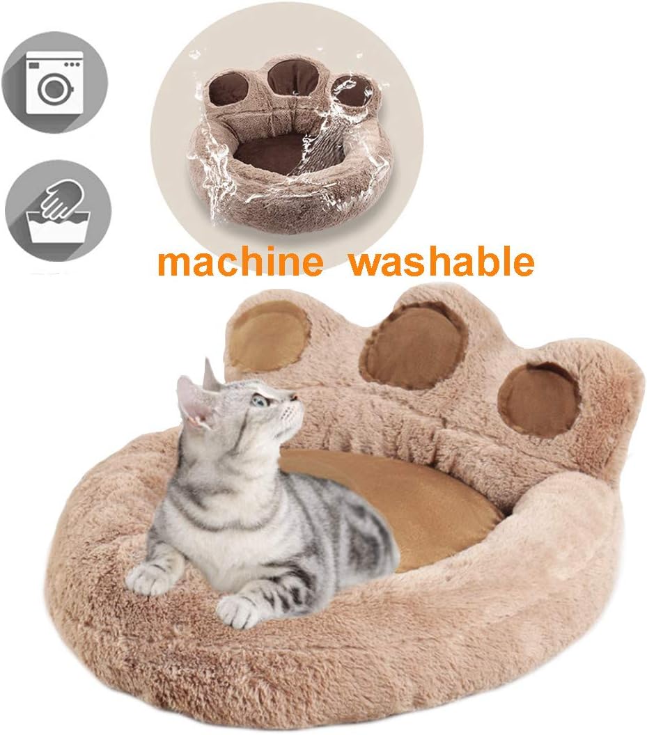 IBLUELOVER Soft Plush Cat Bed Round Warm Cuddler Kennel Cat Snuggle Nest Bed Bear Paw Cute Pet Sofa Lounger Cushion for Small Medium Cat Puppy Dog within 4kg - Image 4