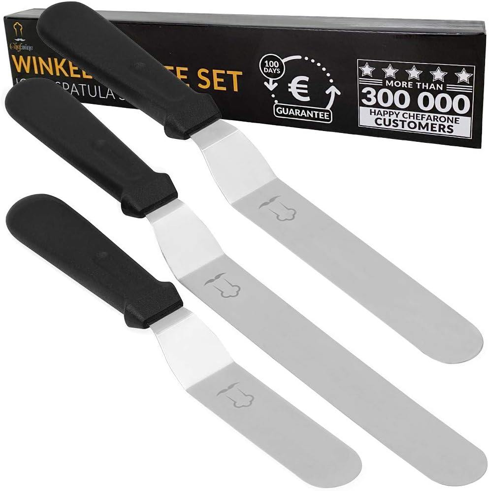 Chefarone Winkelpalette Set für Torte - 3 Streichpaletten Edelstahl für mehr Präzision beim Backen - 26 bis 36 cm (schwarz)