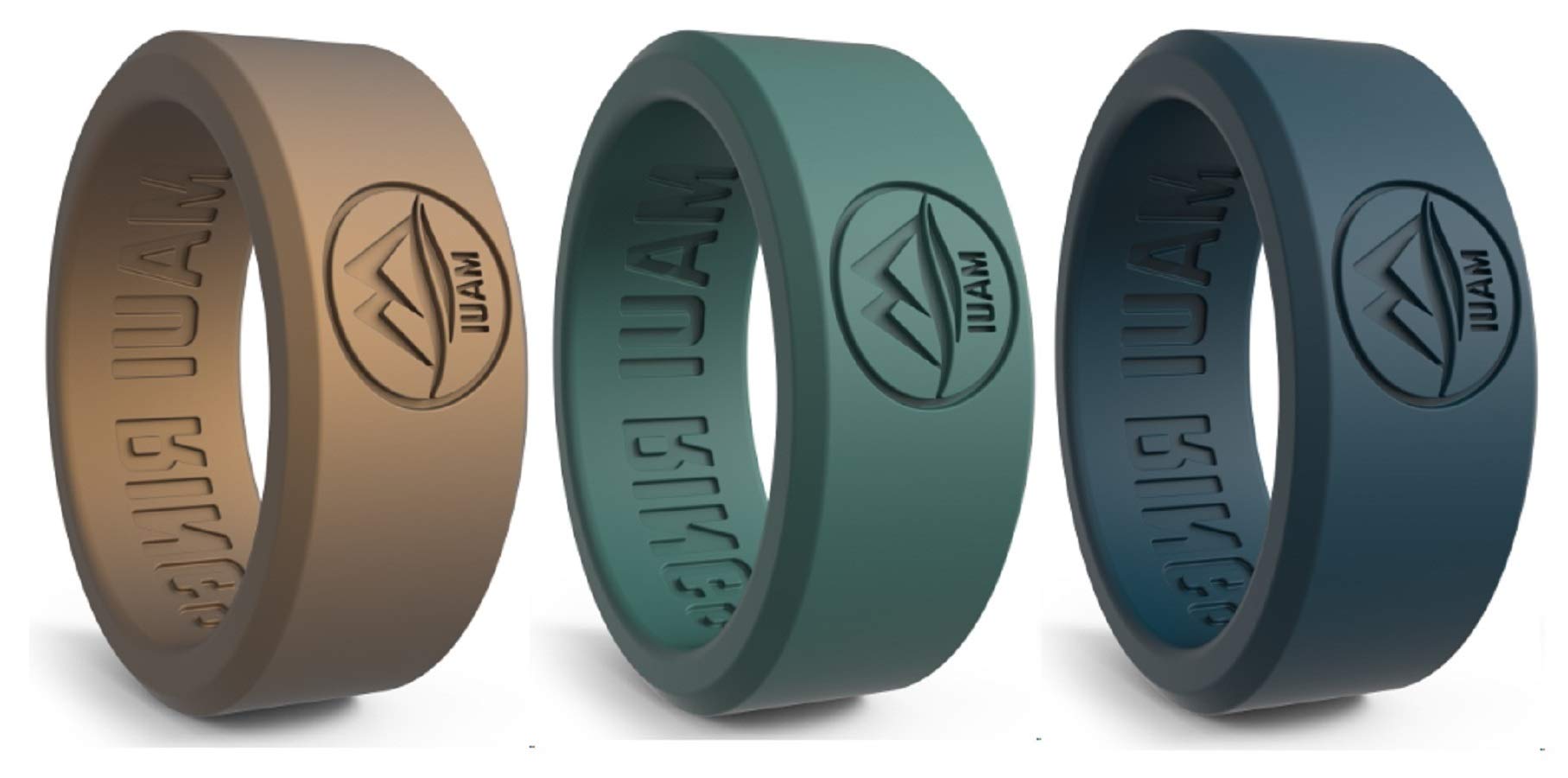 MAUI RINGS BEST Silicone Wedding Ring by SOLID STYLE Engagement Rings Silicone Band for Men Wedding Rubber Bands Mens Ring Men Wedding Band SAFE ring Sport Gym (Gold/Blue/Green, 11)