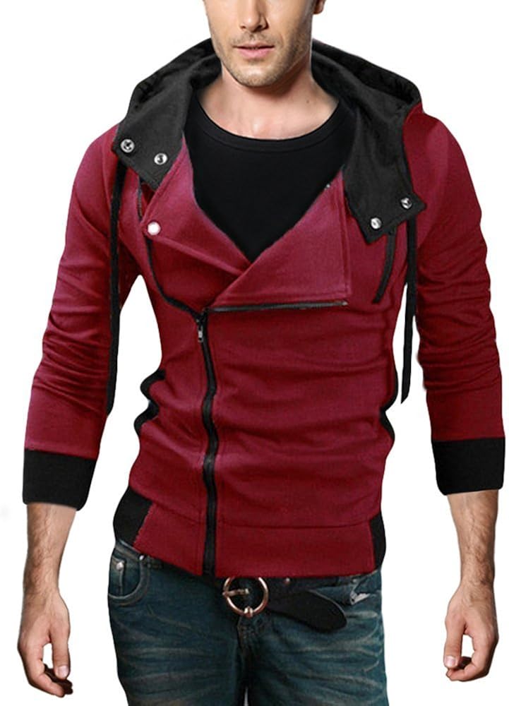 men oblique zipper hooded sweatshirt