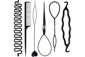 6PCS Hair Styling Tools Kit – Professional Hair Styling Set Including Comb, Twist Braiding Tool, Donut Bun Maker, and 3 Hair 
