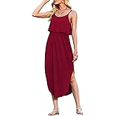 LILBETTER Women's Adjustable Strappy Split Summer Beach Casual Midi Dress