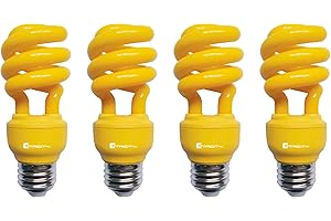 Xtricity Yellow Bug Light Bulbs Compact Fluorescent T2 Spiral, E26 Base, 13W (60W Equivalent), 800 Lumens, Outdoor, CFL, 120V – UL Listed (4 Pack)