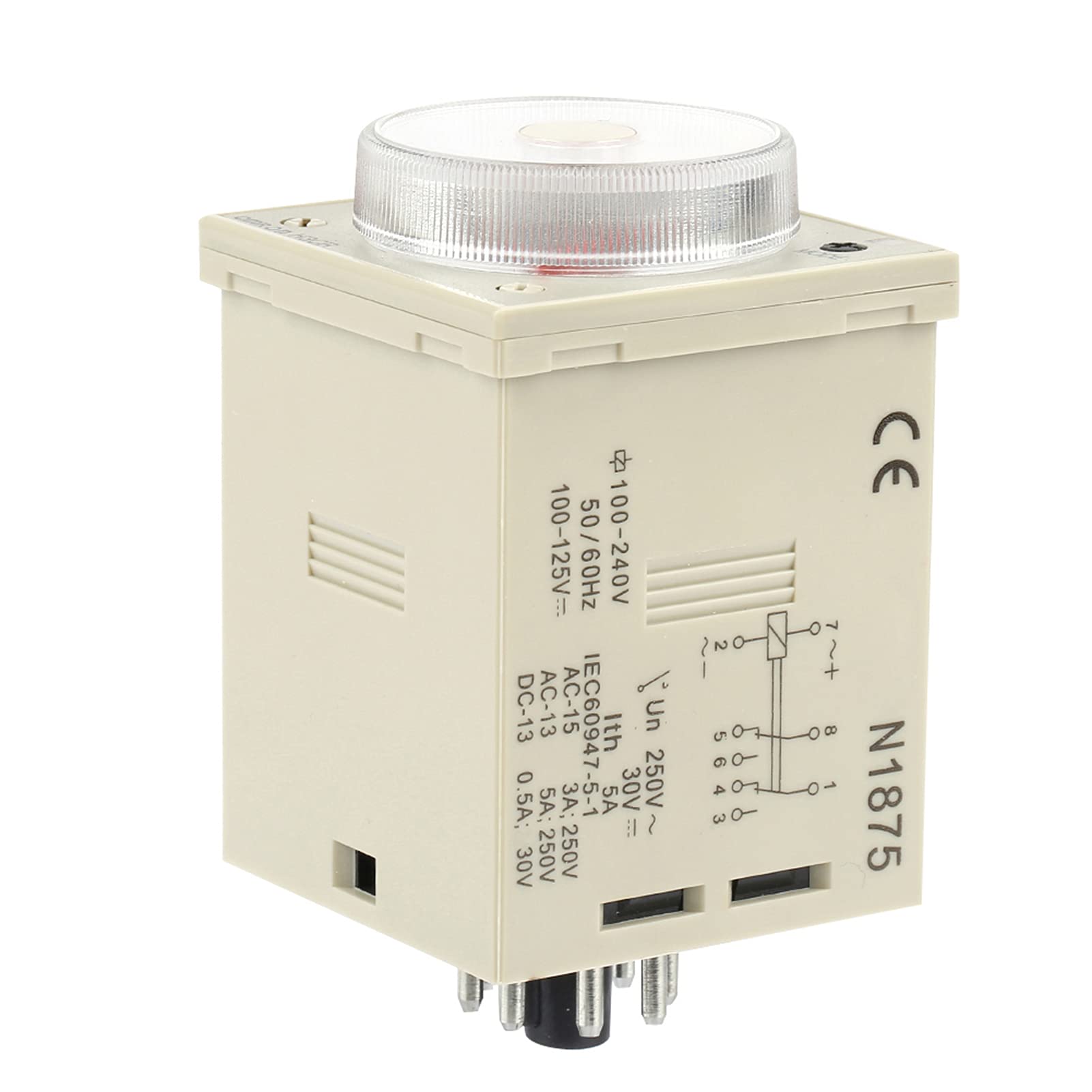 Akozon H3CR-A8 Delay Timer Relay, 24vac 5a 1.2s-300h Adjustable, Normally Closed/Normally Open, Push Button, PO Mode