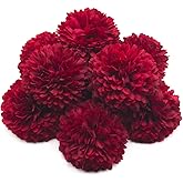silllule 10Pcs Red Artificial Chrysanthemums Ball Flowers,Artificial Flowers Stemless Faux Ball Chrysanthemum for Home,Lifelike Artificial Chrysanthemum Ball Flowers for DIY Wedding Party Decoration