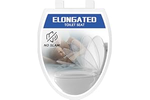 Elongated Toilet Seat, 18.5” Soft/Slow Close Oval (Oblong) Toilet Seat for Elongated Toilets, No-Slam Quiet-Close Lid, Easy-t