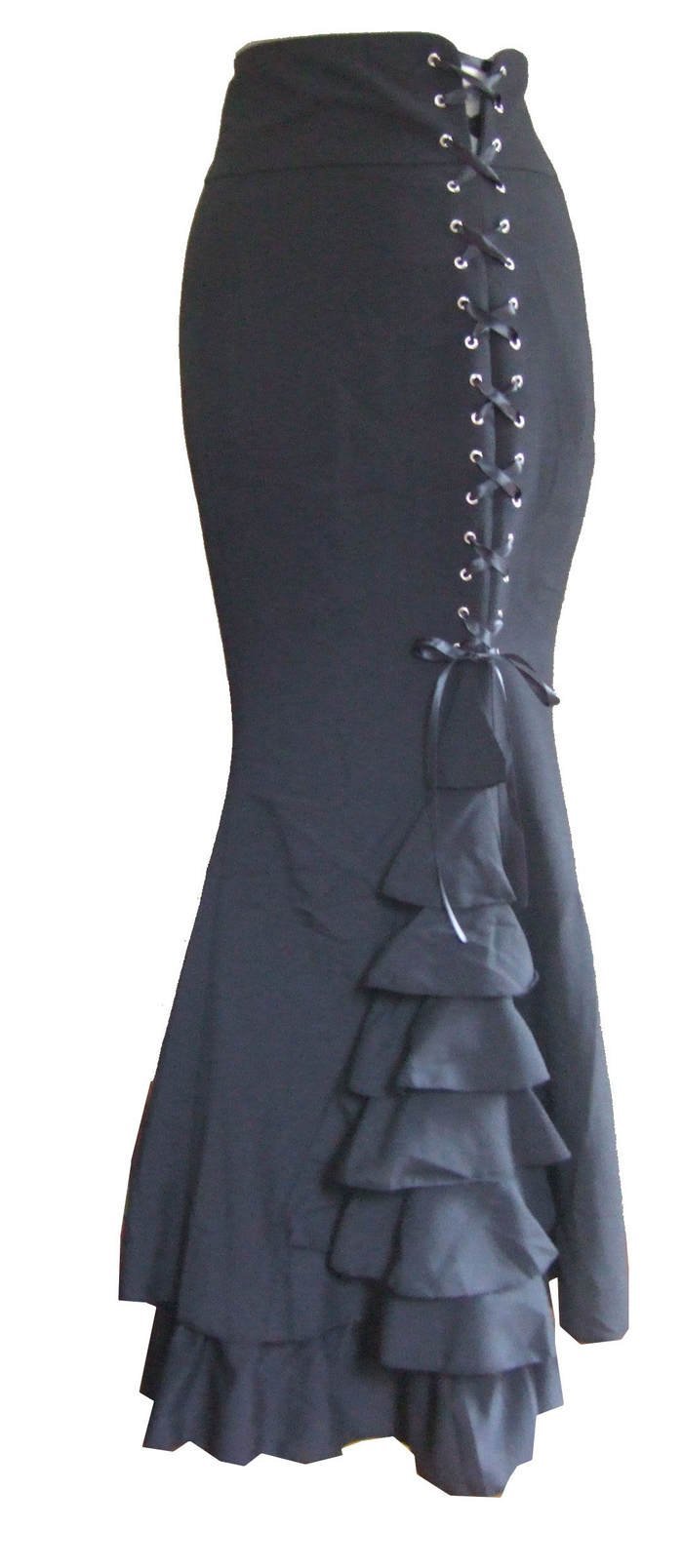 Dangerousfx Long Black Gothic Vintage Ruffle Corset Fishtail Skirt