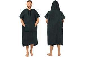 Zingtto Surf Poncho Changing Robe Extra Large Thick Towel Poncho for Men Women with Hood Pocket for Beach Swimming, 47"x37", Black