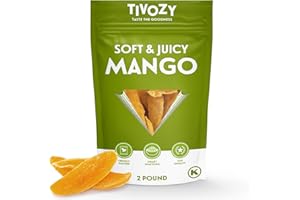 TIVOZY Dried Mango Slices - Soft & Juicy Sweet Dried Mango Slices Healthy Snack Delicious Texture, Chewy Ripened Mangos Dried Fruits with Natural Tangy Sweetness of Fresh Mangoes, Natural Source of Vitamin C and Fiber 2 Pound