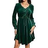 Jayscreate Women's V Neck Velvet Dress Tie Front Waist 2024 Ruffle Long Sleeve Wedding Guest Short Wrap Formal Dress