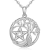 Fenthring Pentagram Necklace Tree of Life Pentacle Necklace Sterling Silver Pentagram Pentacle Pendant necklace Goddess Jewelry for Women