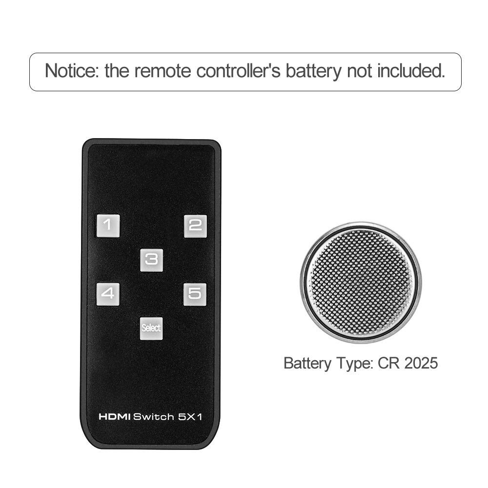 ELUTENG 4K 60Hz HDMI Switch 5x1 Ports HDMI Switcher 5 in 1 out HDMI 2.0 Splitter Switcher Support HDCP 2.2 Manual HDMI Switch with IR Remote Control Compitable for PS4 DVD HDTV PC TV Box Projector etc