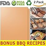 HQS Copper Grill Mat Set of 2 - Non-stick BBQ Grilling & Baking Sheets- Golden Grill Mats Reusable & Easy to Clean - For Charcoal, Electric and Gas Grills, As Seen On TV + FREE BBQ/Grill Recipes