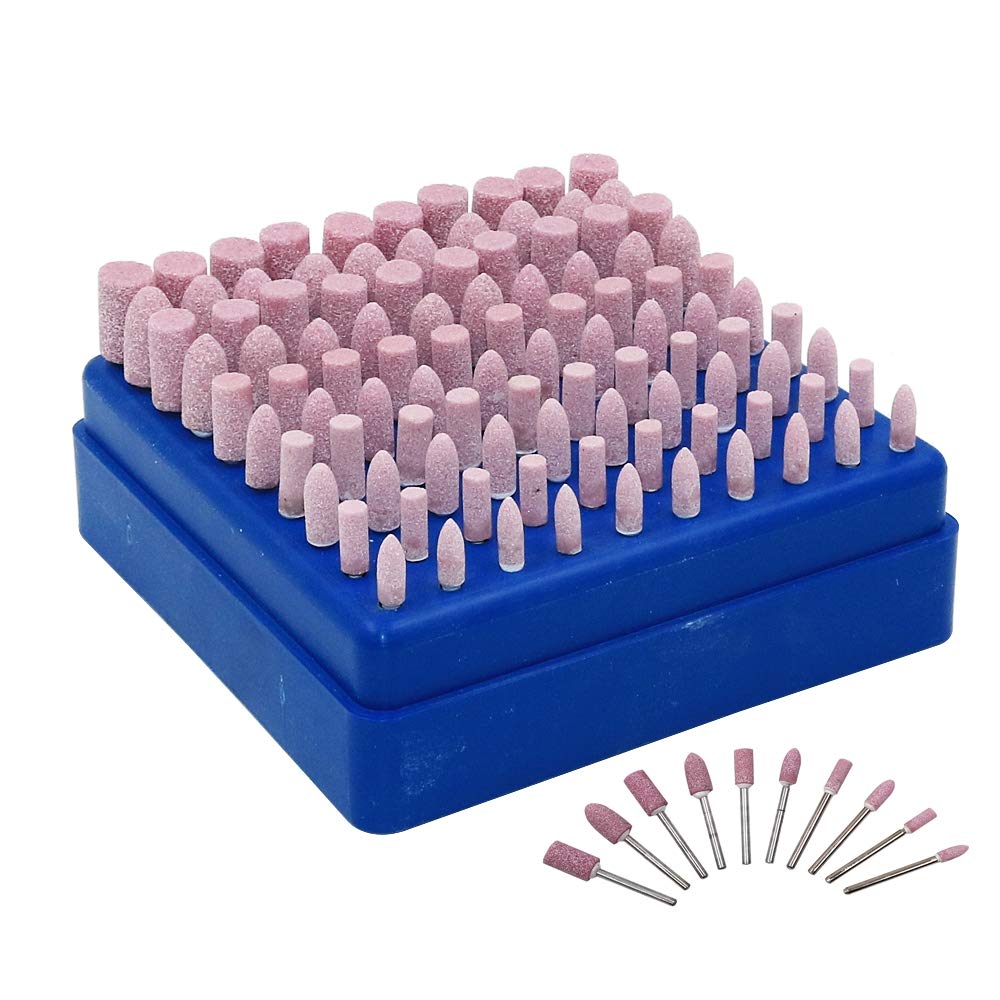 100pcs Abrasive Stone Points Electric Grinding Accessories Polishing Grinding Head Wheel Tool Kit for Rotary Tool 1/8 Shank (Pink)