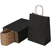 Joybe 50 Pack 5.95x3.25x8 Inch Small Black Paper Bags with Handles Bulk, Kraft Paper Gift Bags for Birthday Party Favors Grocery Retail Shopping Business Goody Merchandise Craft Blank Sacks (50pcs)