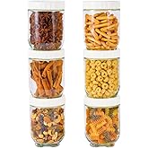 Hoa Kinh Glass Overnight Oats Jars with Lids, 20oz 6Pack Leak Proof Small Stackable Jars Kitchen Canisters for Overnight Oats, Cereal, Clear Empty Glass Jar with Lids for Kitchen(White 6Pack)