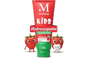 Mouthology Hydroxyapatite Kids Toothpaste Fluoride Free with Xylitol, Non Toxic Fluoride Free Toothpaste for Kids, All Ages (1-3), (3-6) & (6-12) Strawberry, 4oz