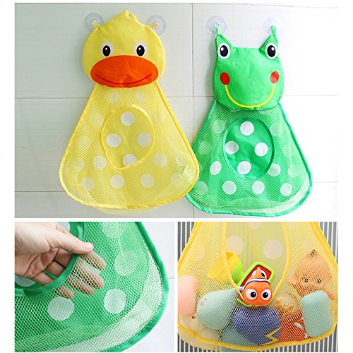Baby Bath Toy Organizer Cute Animal Shape,Bathroom Toy Storage Net Bag with Strong Suction Cups,Keep Kids Bathtub Toys Dry and Neat (Yellow Duck)