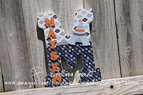 Tribal Arrow Theme 14 Inch Size Large Nursery Letter with Name Down the Side - Custom Nursery Wooden Letter - Tribal nursery letters