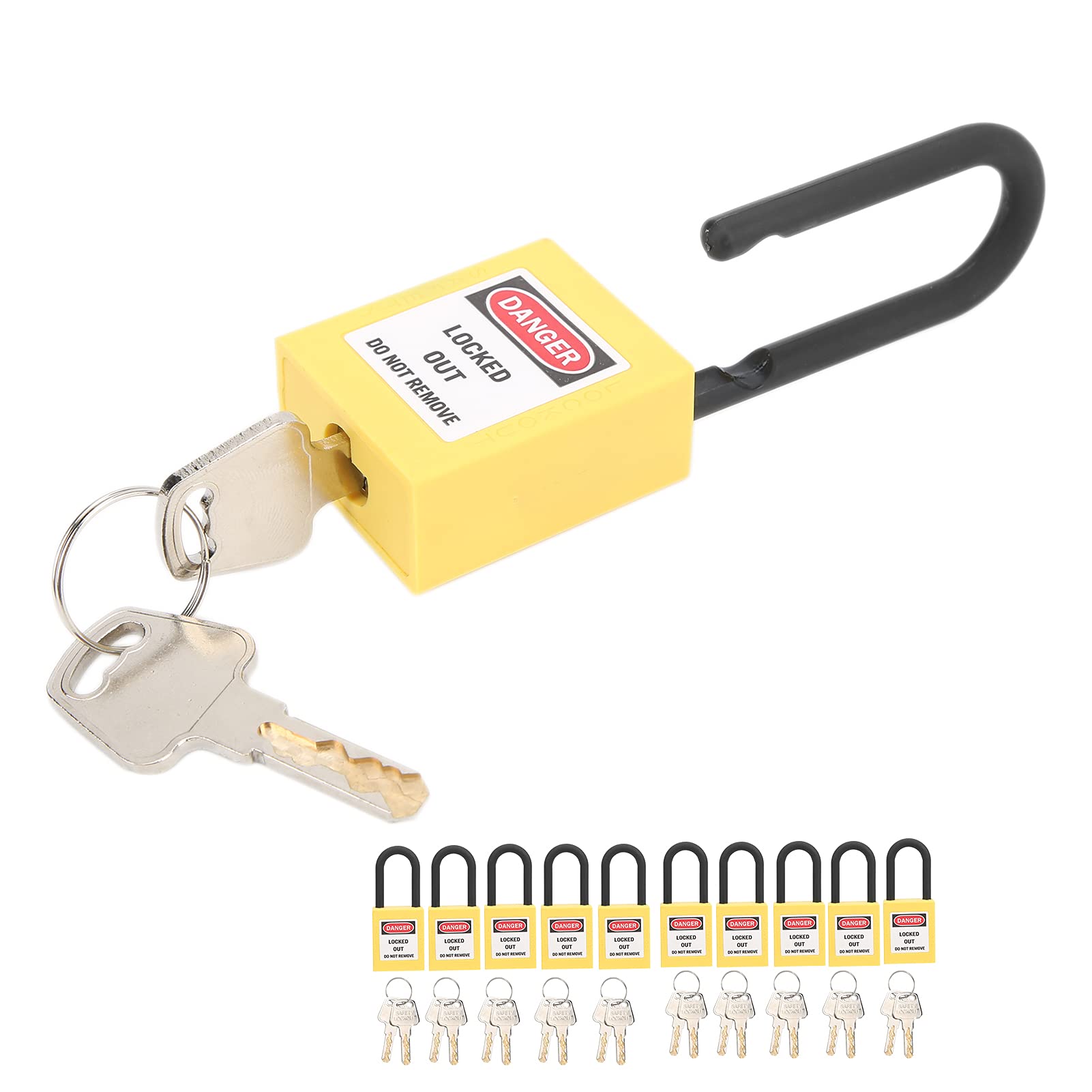 Lockout Lock, 38mm Lock Out Tag Out Padlocks, 10 Sets Padlocks with Keys, Industrial Engineering Security Padlock (Yellow)