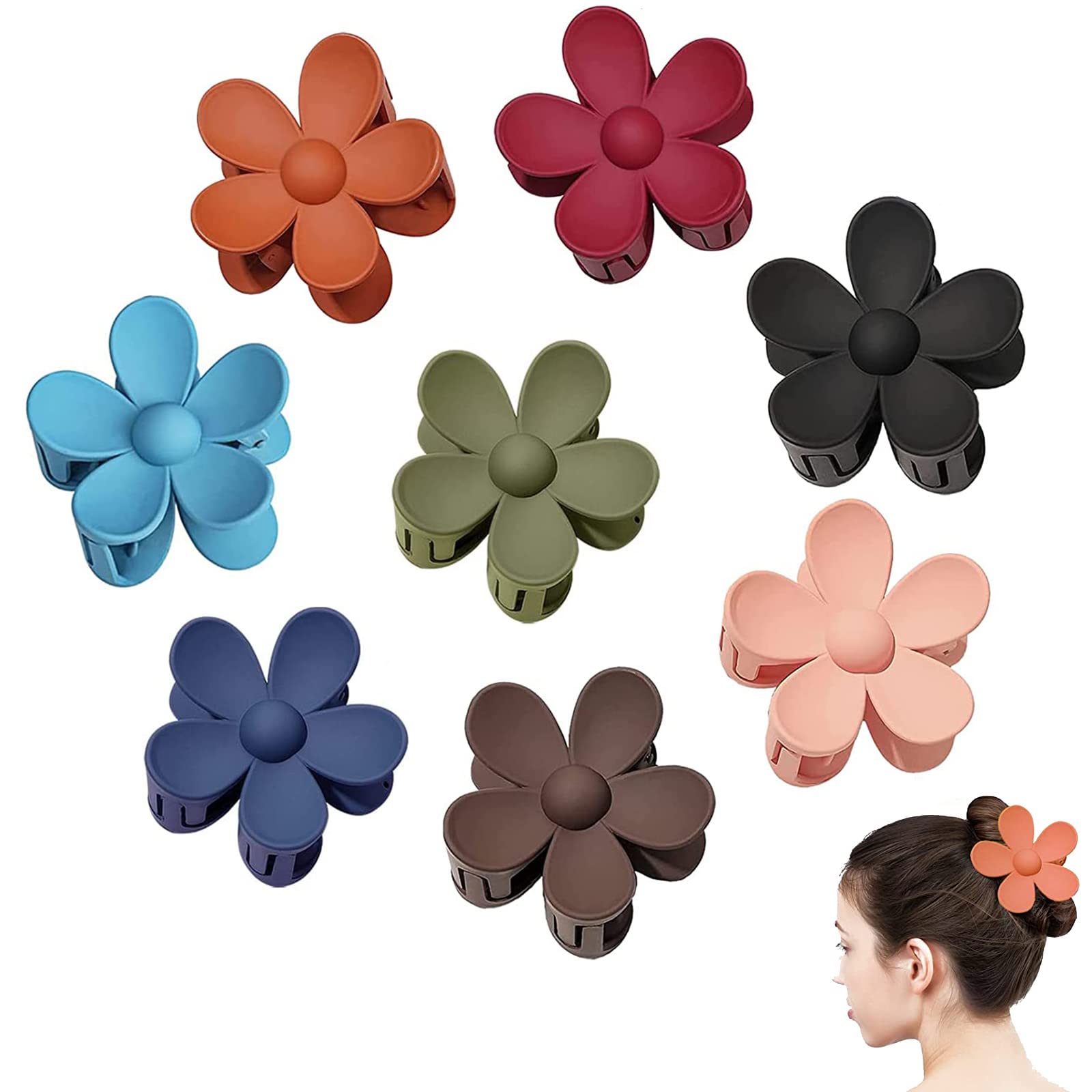 8PCS Flower Hair Claw Clips, Strong Hold Hair Clip for Medium Thick Hair, Gift for Women Non Slip Matte Flower Hair Clips for Women and Girls (8 Colors)