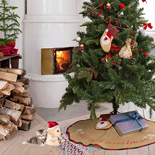 N&T NIETING Burlap Christmas Tree Skirt 30 Inches, Rustic Xmas Tree Skirt for Christmas Decorations, Merry Christmas Tree Ornaments, Holiday Home Decor