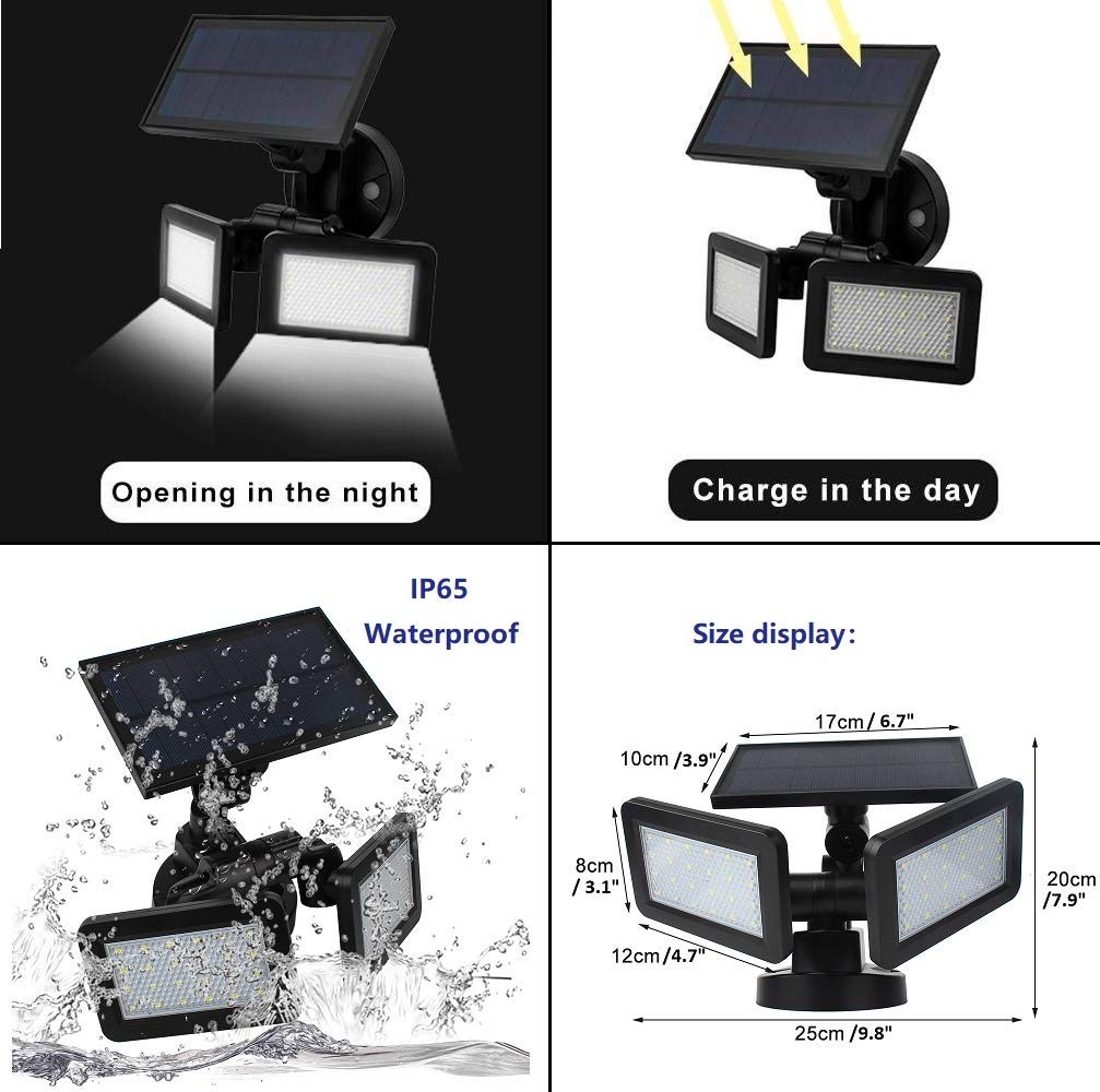 Dual-Head LED Wall Pack, IP65 Solar Wall Light Waterproof, 6000K Motion Sensor Radar Induction Security Flood Light Rotatable, Double Head Adjustable LED Light Garden Fencing Outdoor, EMANER