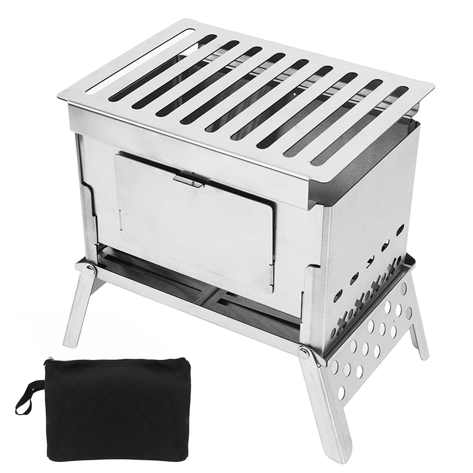 KENANLAN Folding Wood Burning Stove, Stainless Steel Camping Wood Stove, Heating Folding Portable BBQ Kits with Carry Bag for Outdoor Hiking Picnics