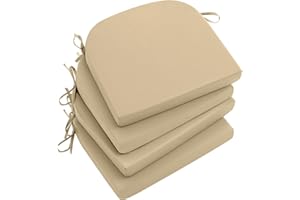 Qirroboni Outdoor Chair Cushion Set of 4, Waterproof Round Corner Seat Cushions for Patio Furniture, Fade Resistant Garden Couch Pads, 17" x 16" x 2", Indoor Dining Chair Pad Set, Khaki