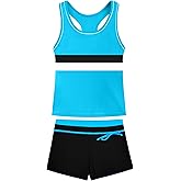 Nokecina Girls Tankini Swimsuits 2 Pieces Racerback Bathing Suit with Shorts Quick Dry Kids Swimwear