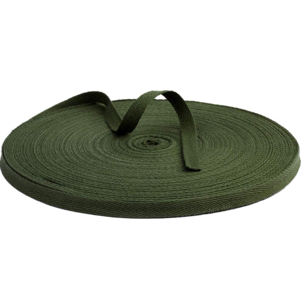 50 Meters Cotton Ribbon Herringbone Webbing Trim Fabric Tape Tapestry for Bias Binding Gift Wrapping Embellishment Craft Width 10mm (Army Green)