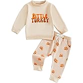 Xiaodriceee Baby Boy Thanksgiving Outfit Letter Turkey Long Sleeve Sweatshirt Elastic Waist Pants Sets 2 Piece Fall Clothes
