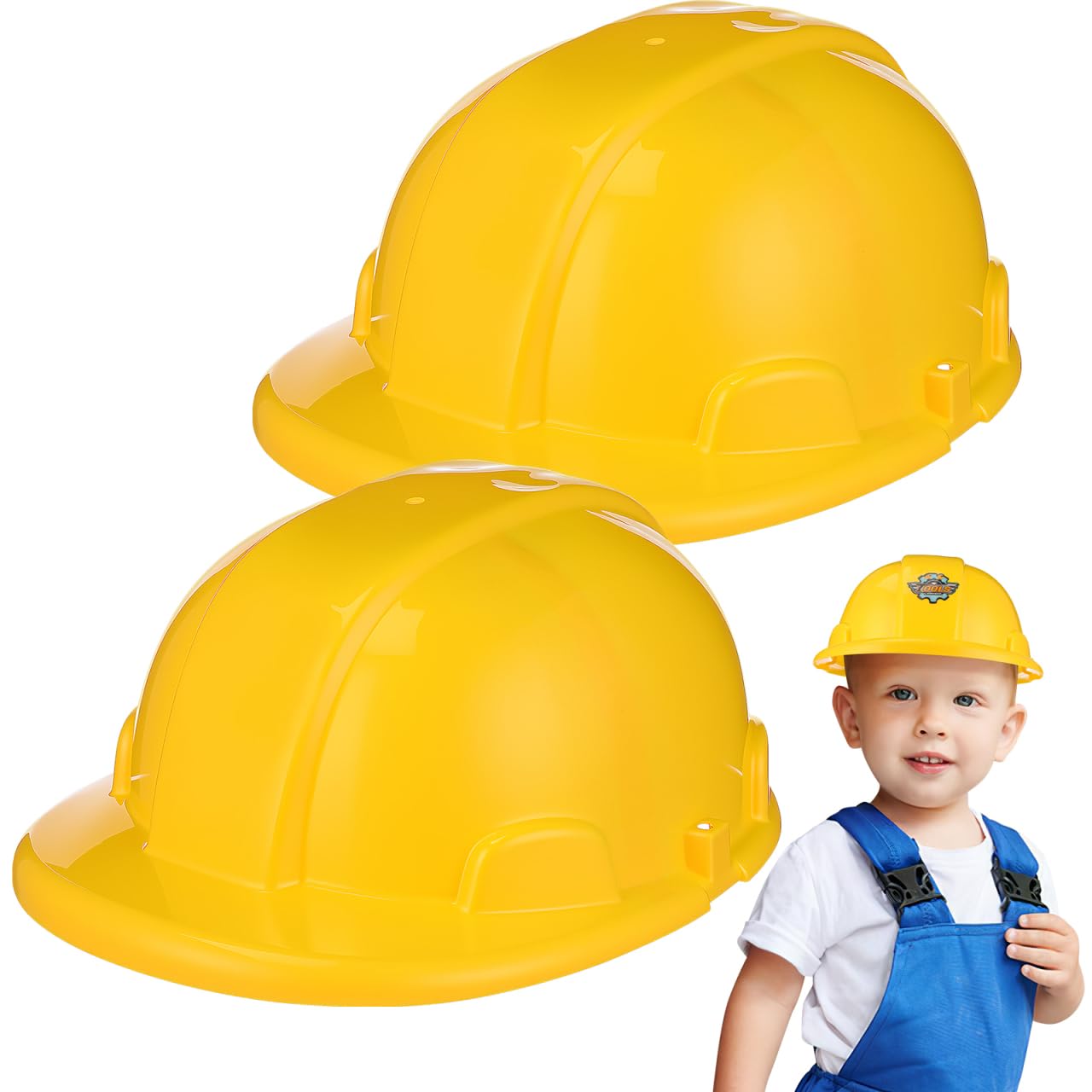 jojofuny 2pcs Kids Hard Hat Construction Hat: Yellow Plastic Hardhat Toy for Building Party Dress Up - Safety Helmet for Pretend Play & Builder Costume Accessories