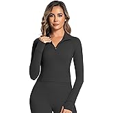 Sunzel Women's Long Sleeve Workout Tops Quarter Zip Compression Cropped Tops with Pocket Lightweight Running Athletic Jacket