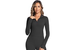 Sunzel Women's Long Sleeve Workout Tops Quarter Zip Compression Cropped Tops with Pocket Lightweight Running Athletic Jacket