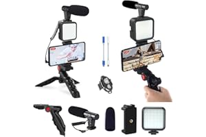 TIYYONTEK Vlogging Kit for iPhone,YouTube Starter Kit,Smartphone Video Vlog Kit with Microphone Light Wireless Remote Compatible with iPhone/Android Phone/Cameras,Including Adapter Cable