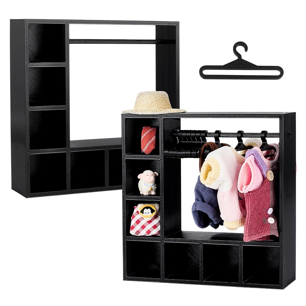 UNICRAFTALE 2 Set Black Doll Clothes Closet with 20 Hangers Mini Closet Organizer Plastic Wardrobe Model Micro Landscape Dollhouse Accessories for Dollhouse Decor