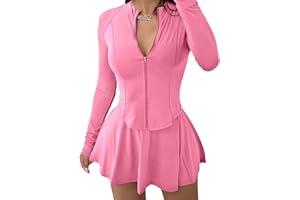 Vssjavun Women 2 Piece Mini Skirt Sets with Long Sleeve Zipper Workout Jacket Sweatsuit Tracksuit Tennis Outfits