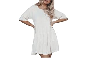 Pejock Women Sequin Dress Summer Baby Doll Round Neck Short Sleeve Glitter Sparkly Tiered Tunic Dress Concert Party Clubwear