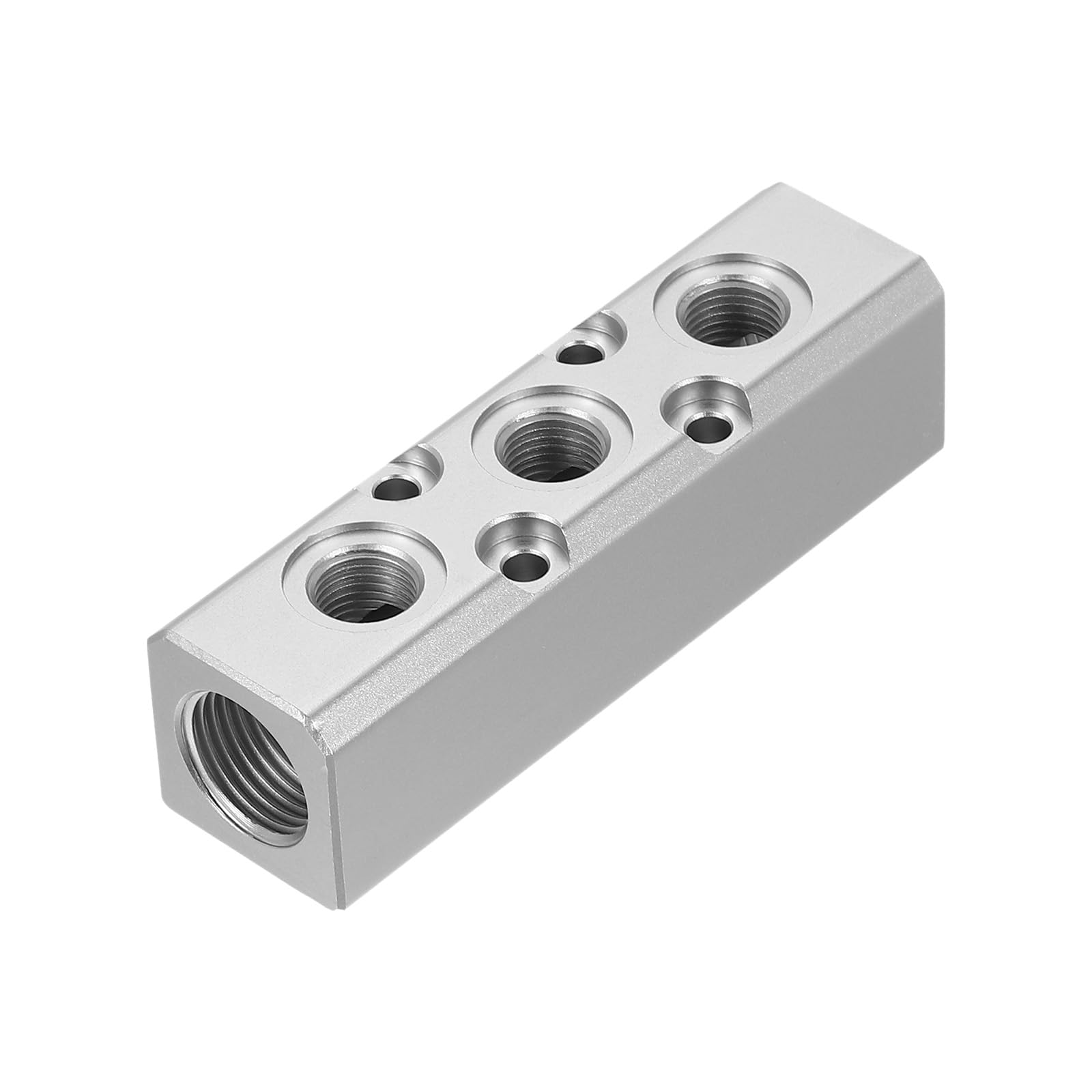 PATIKIL Air Manifold, 3 Way 5 Port 1/4" Output Port 1/2" Supply Port Aluminum Air Hose Inline Manifold Block Splitter Pneumatic Air Compressor Distribution Fitting, Silver