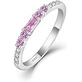 Inpasne Stackable Eternity Pink Tourmaline Ring for Women 925 Sterling Silver Baguette Cut October Birthstone Ring for Her Size 10
